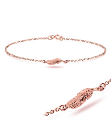 Feather Shaped Rose Gold Plated Silver Anklet ANK-319-RO-GP